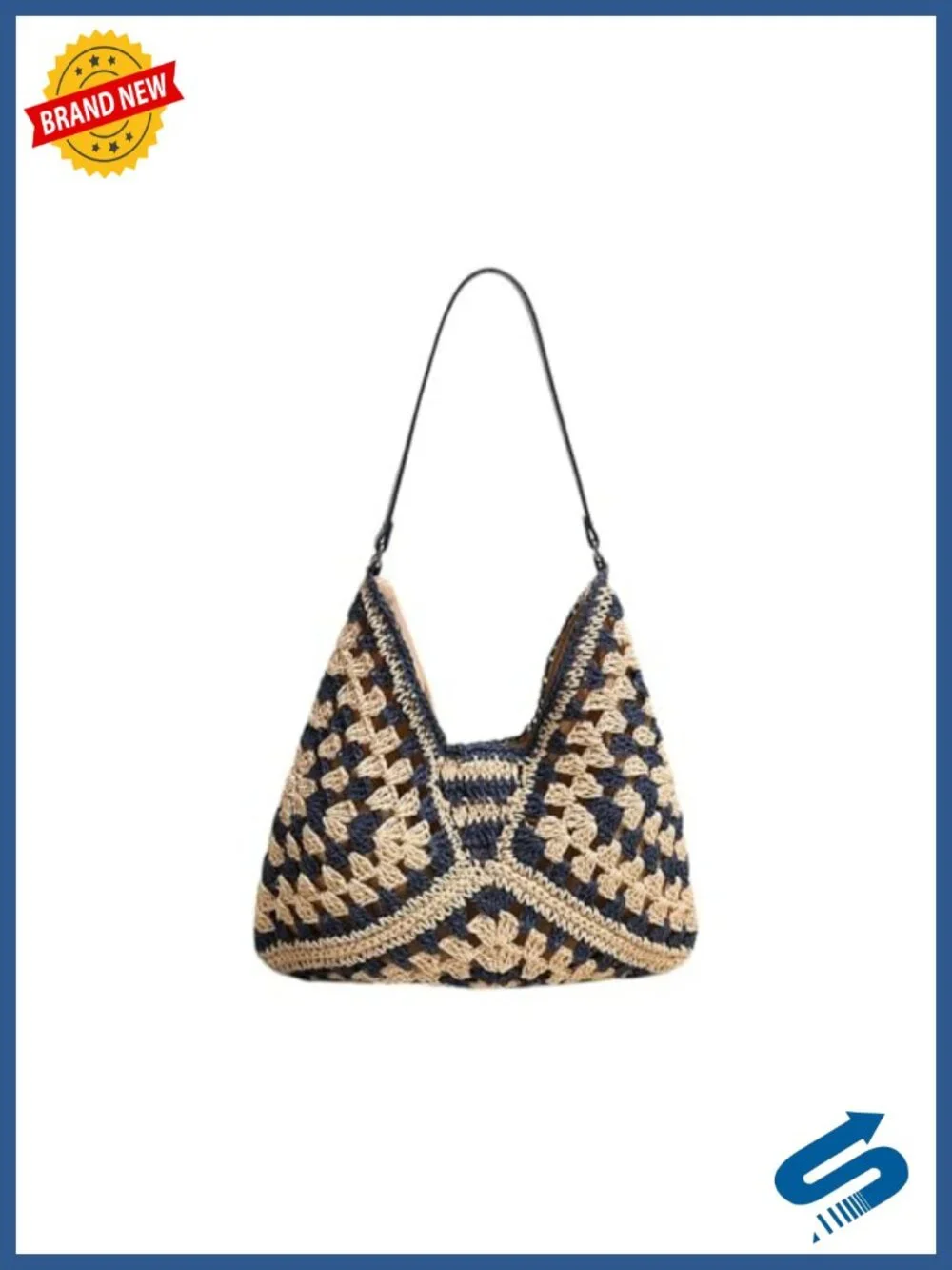 Hand-Woven Straw Hobo Bag with Magnetic Snap Closure, Wide Shoulder Strap